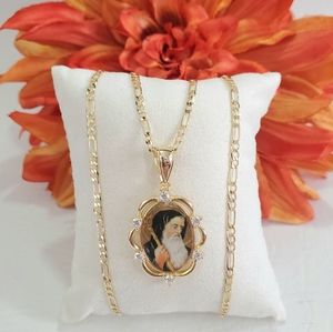 St Benedict Colored Crystal Gold Plated Necklace